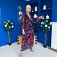 Sabrina Banded Midi Dress Black Floral Red