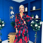 Sabrina Banded Midi Dress Black Floral Red