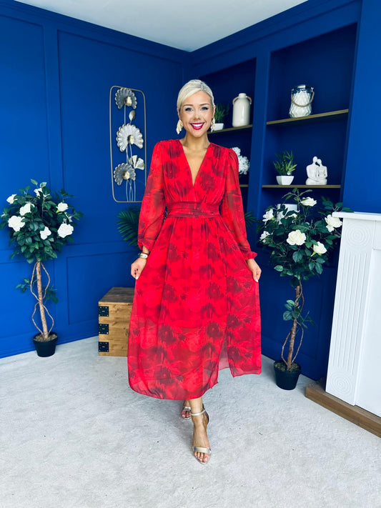 Sabrina Banded Midi Dress Floral Rouge