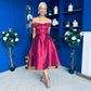 Daphne Off The Shoulder Skater Midi Dress Plum