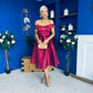Daphne Off The Shoulder Skater Midi Dress Plum