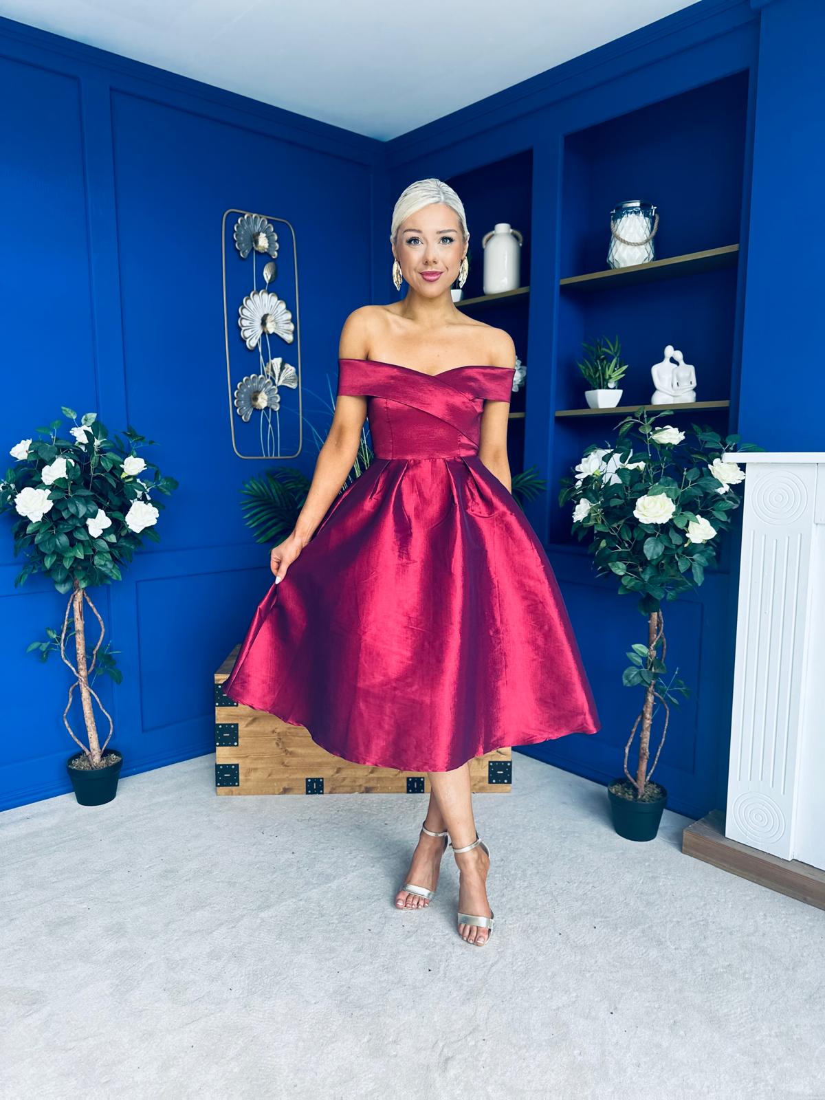 Daphne Off The Shoulder Skater Midi Dress Plum