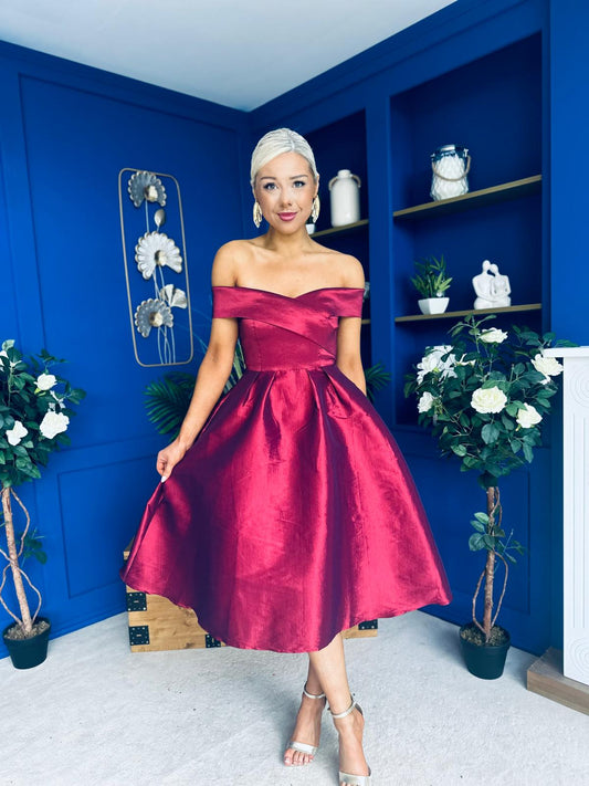 Daphne Off The Shoulder Skater Midi Dress Plum
