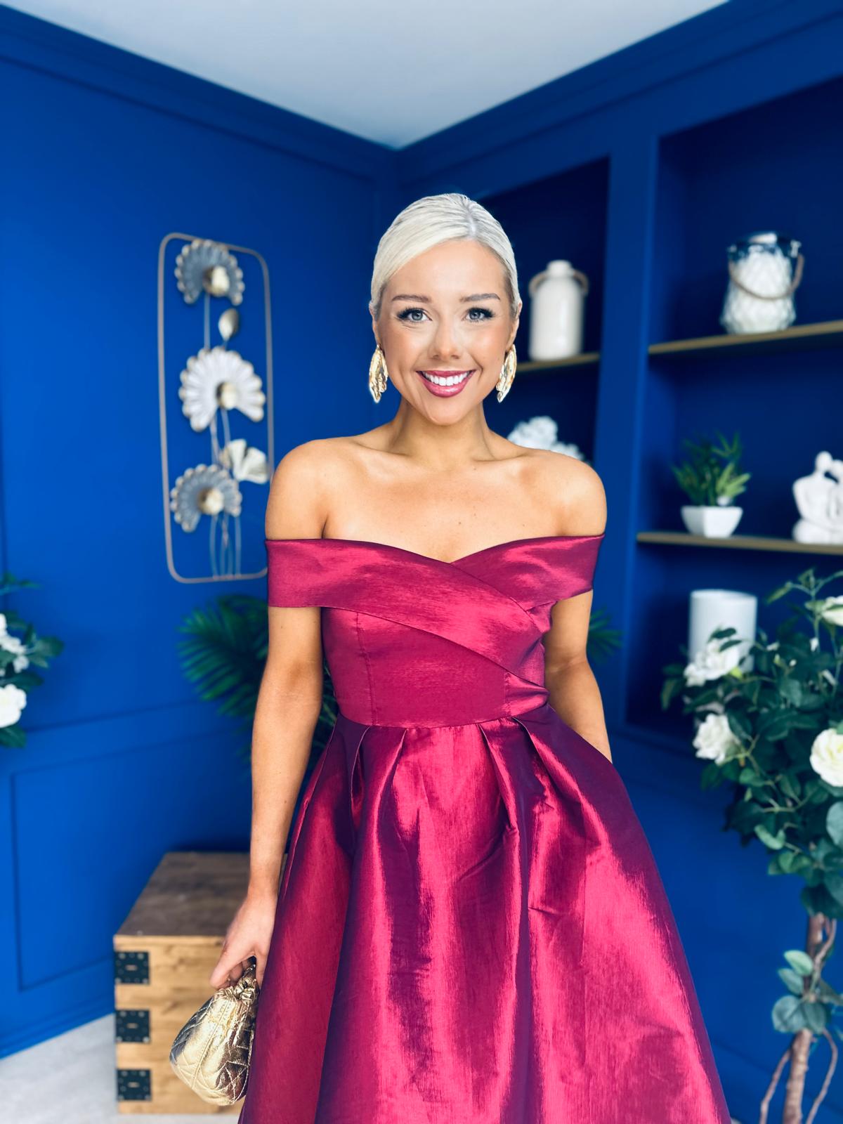Daphne Off The Shoulder Skater Midi Dress Plum