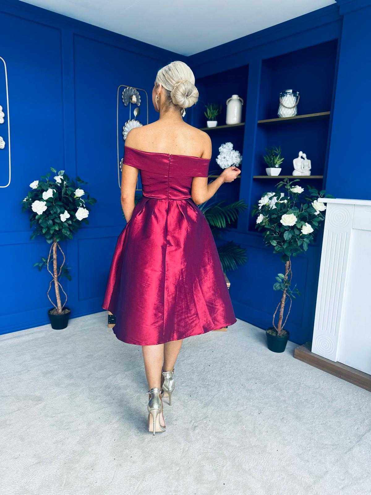 Daphne Off The Shoulder Skater Midi Dress Plum
