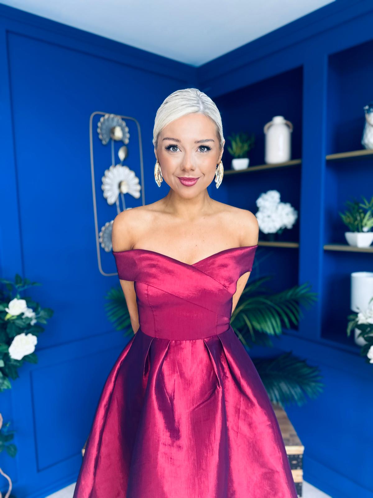 Daphne Off The Shoulder Skater Midi Dress Plum