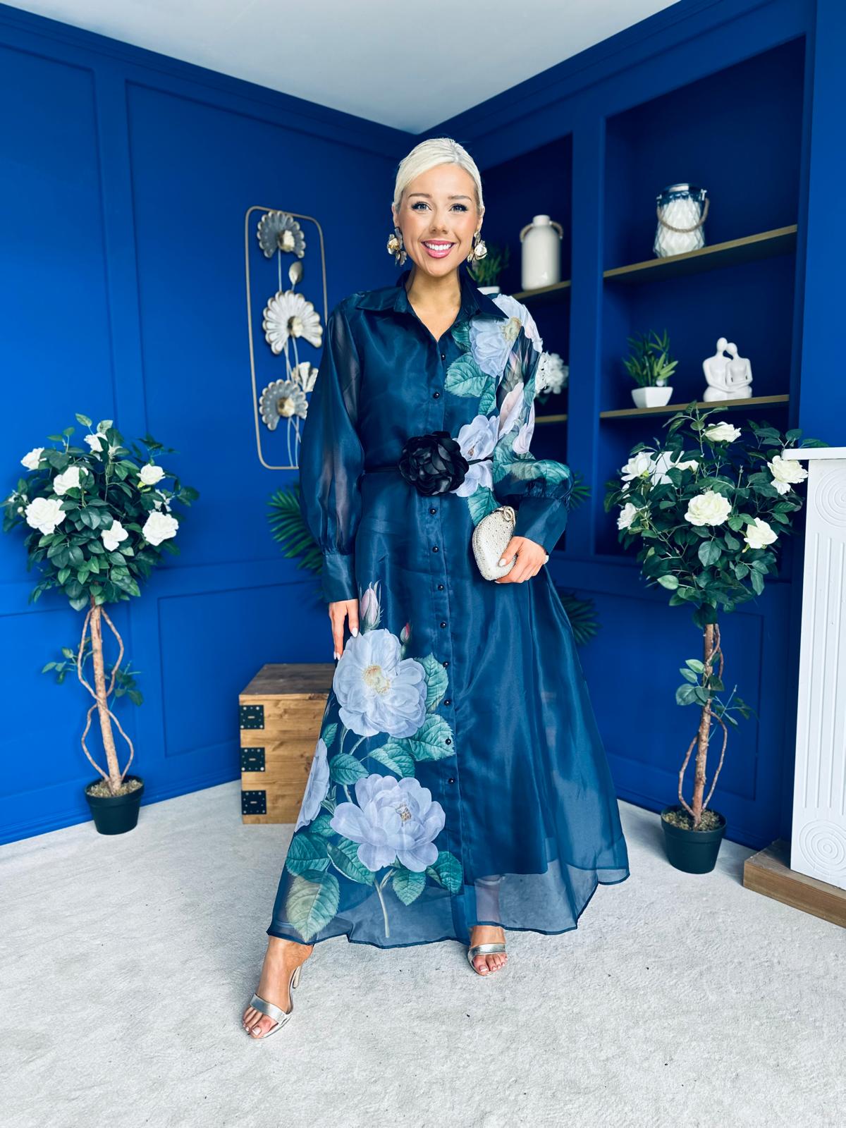 Barbara Occasion Shirt Dress Floral Navy