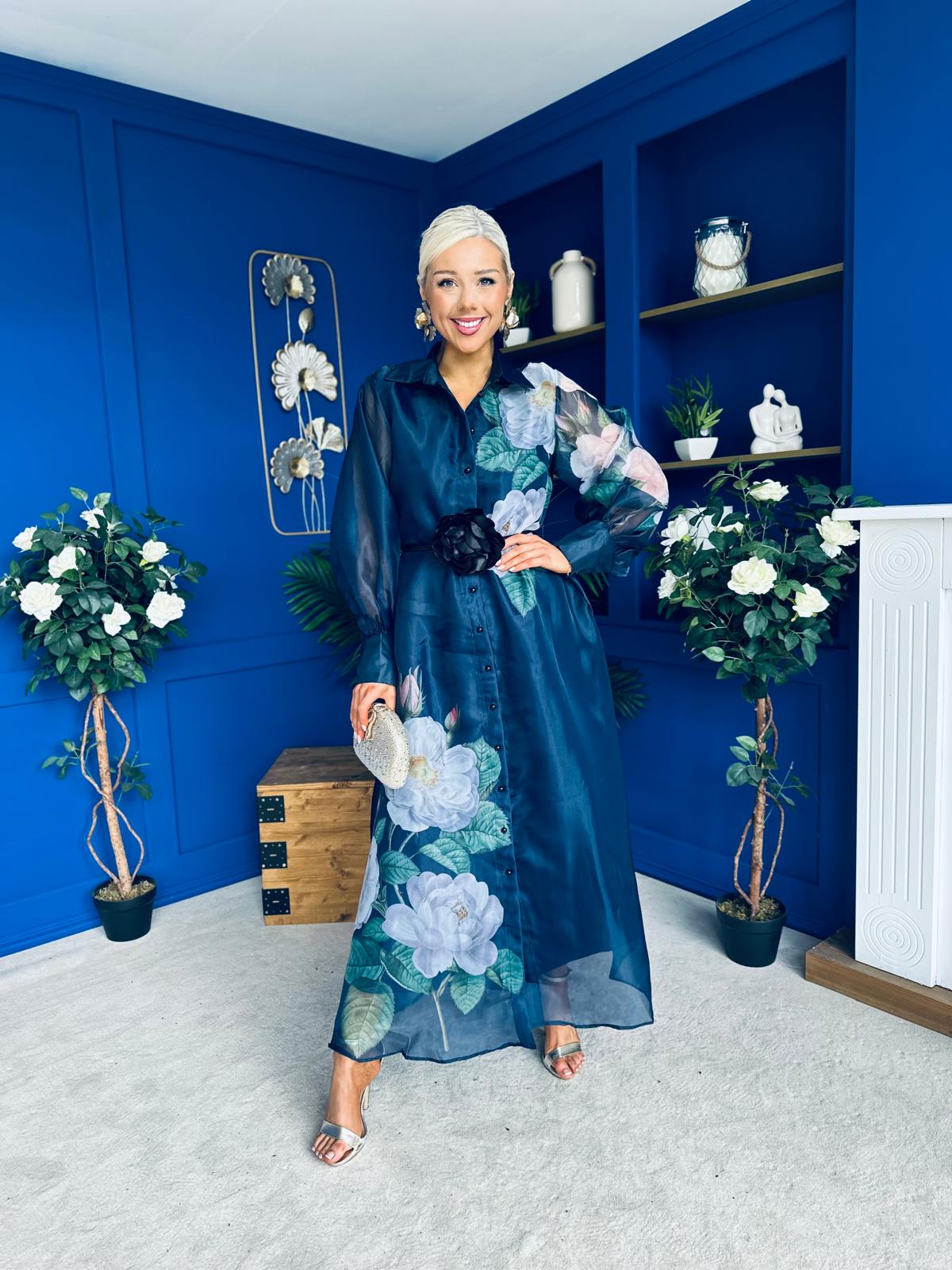 Barbara Occasion Shirt Dress Floral Navy