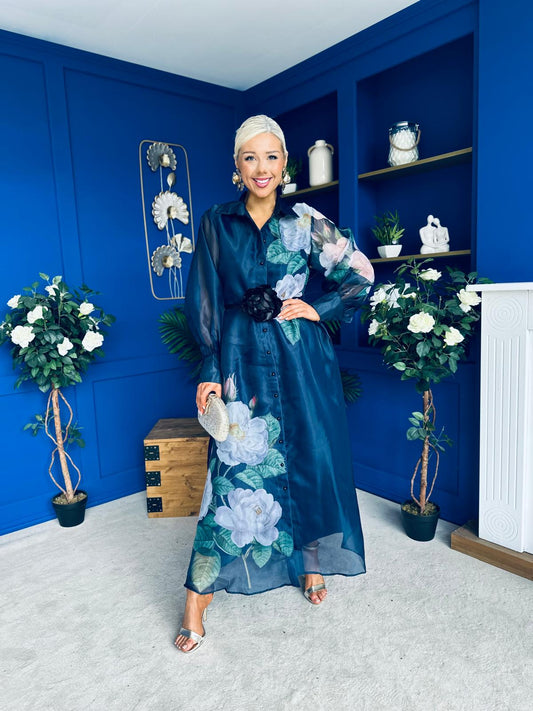 Barbara Occasion Shirt Dress Floral Navy