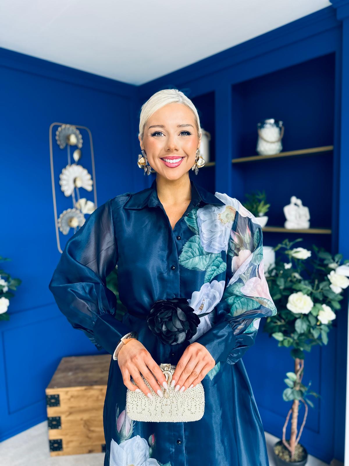 Barbara Occasion Shirt Dress Floral Navy