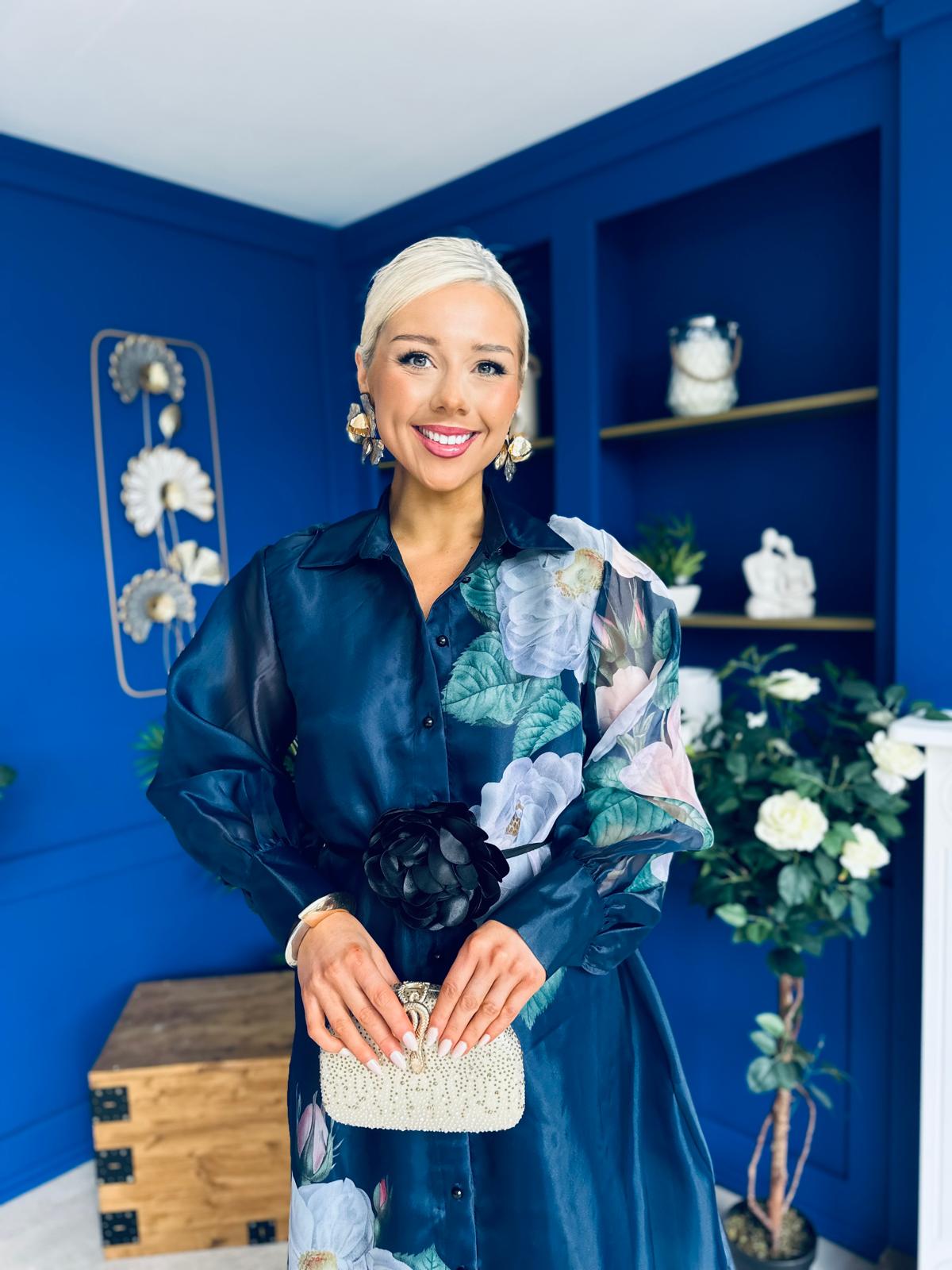 Barbara Occasion Shirt Dress Floral Navy