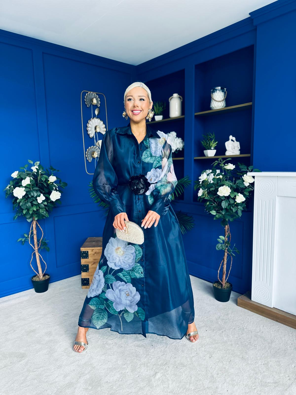 Barbara Occasion Shirt Dress Floral Navy