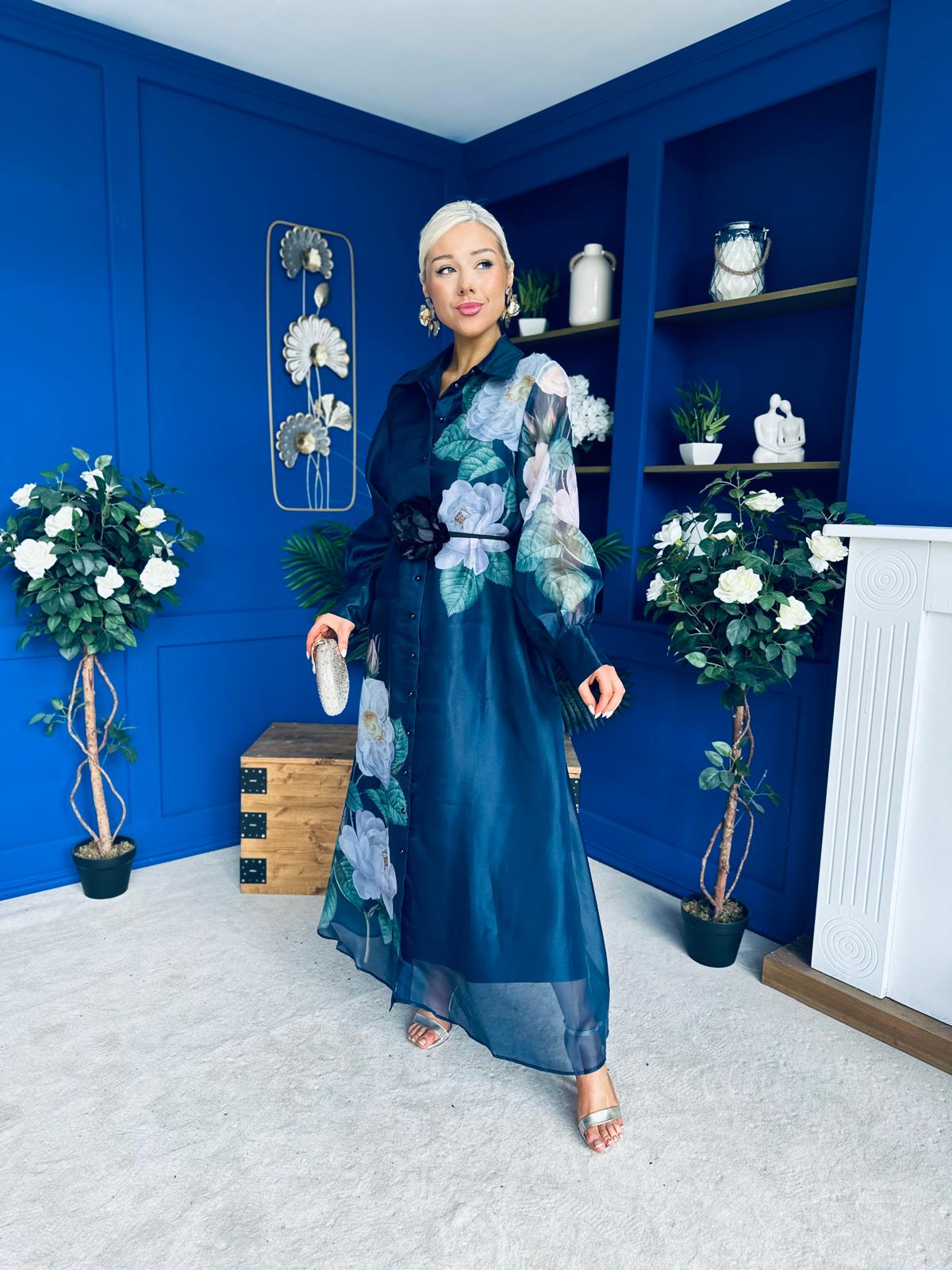 Barbara Occasion Shirt Dress Floral Navy
