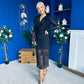 Remington Flocked Floral Cowl Neck Midi Dress Black
