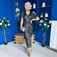 Priscilla Ruched Detail Midi Dress Black & Gold