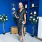 Priscilla Ruched Detail Midi Dress Black & Gold