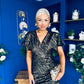Priscilla Ruched Detail Midi Dress Black & Gold