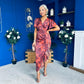 Drew Puff Sleeve Midi Dress Marble Ruby