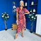 Drew Puff Sleeve Midi Dress Marble Ruby