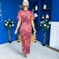 Drew Puff Sleeve Midi Dress Marble Ruby