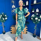 Drew Puff Sleeve Midi Dress Marble Green