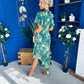 Drew Puff Sleeve Midi Dress Marble Green