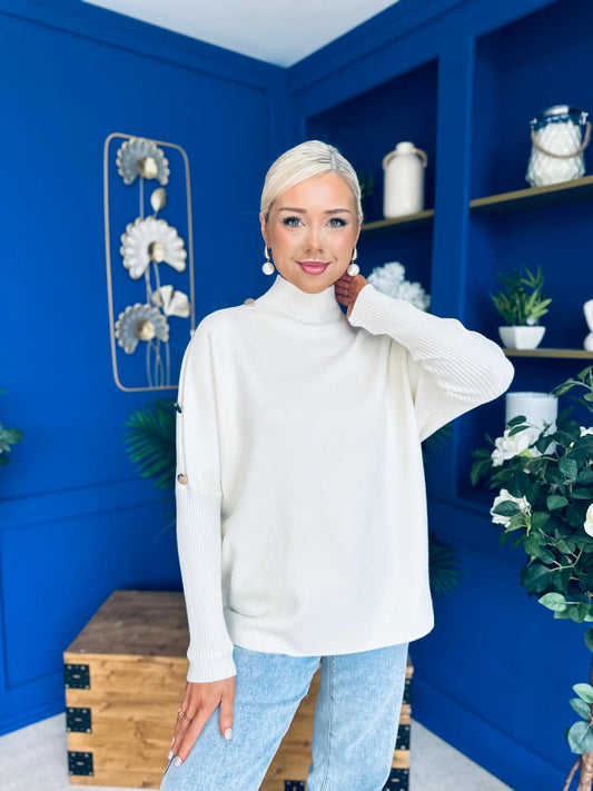 Denise Button Detail Knit Jumper Cream