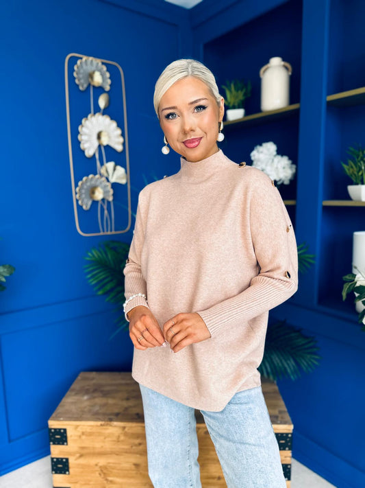 Denise Button Detail Knit Jumper Blush