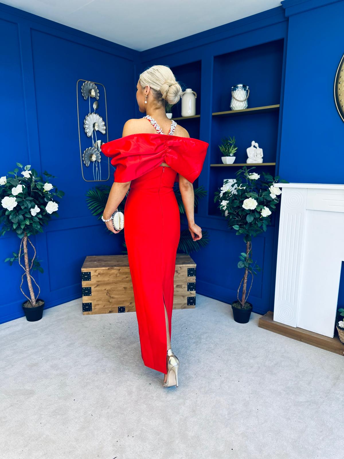 Camilla Embellished Occasion Dress Red
