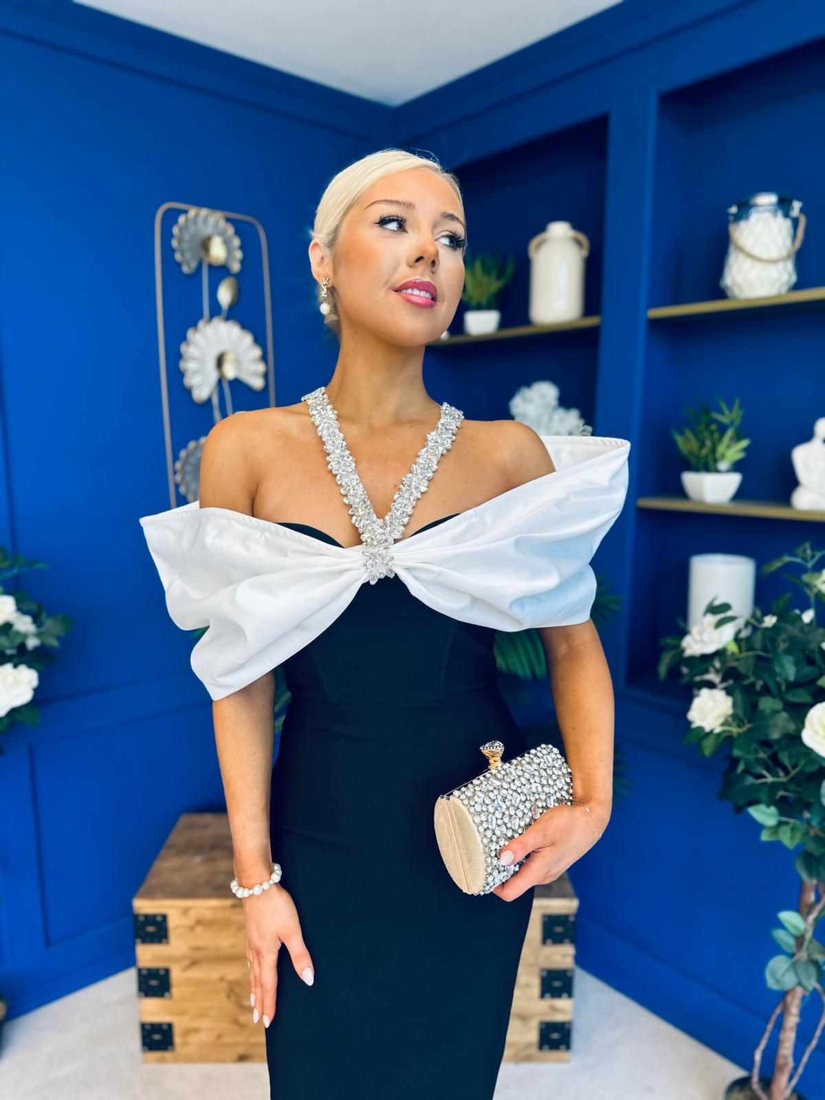 Camilla Embellished Occasion Dress Monochrome