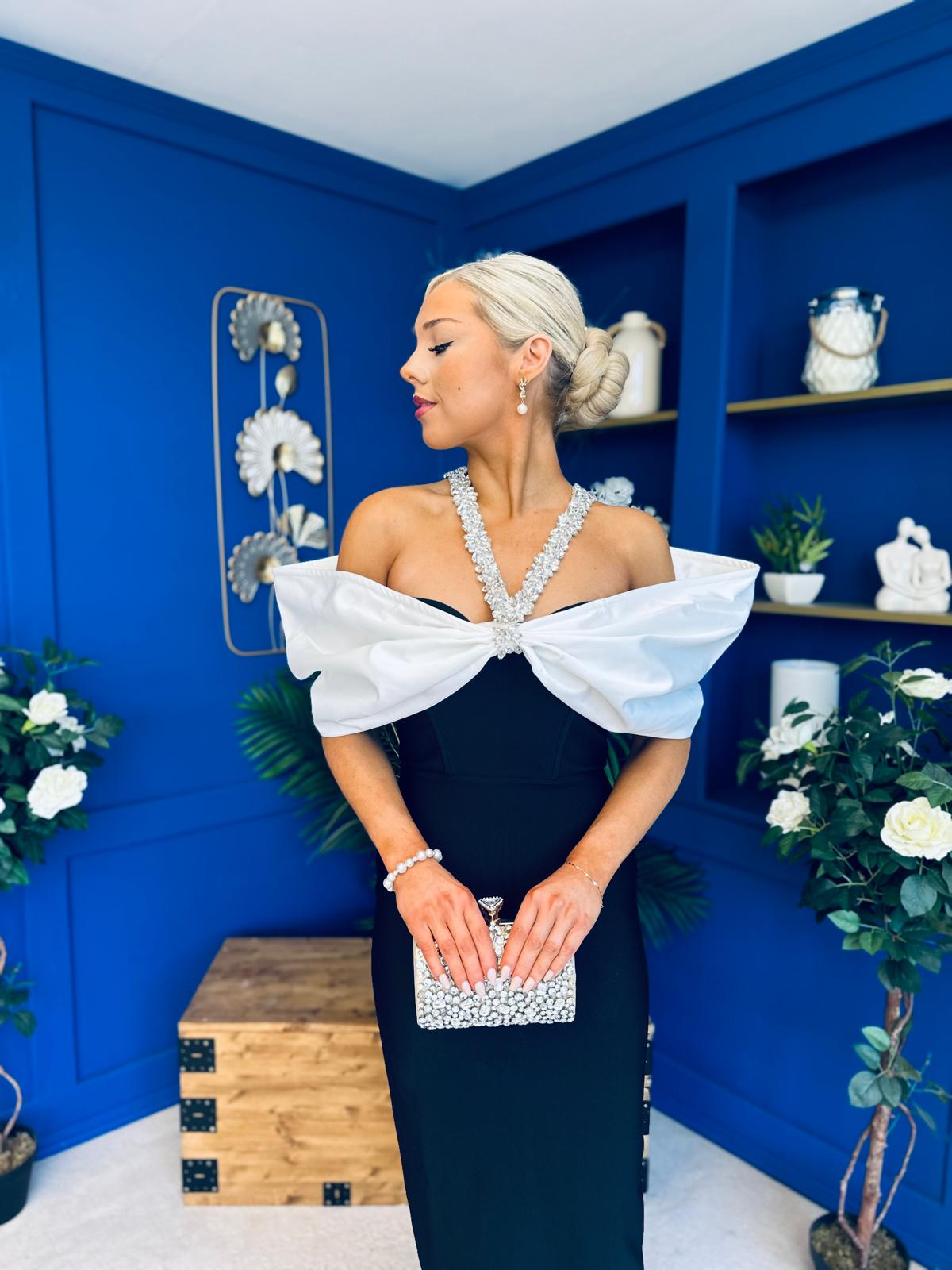 Camilla Embellished Occasion Dress Monochrome