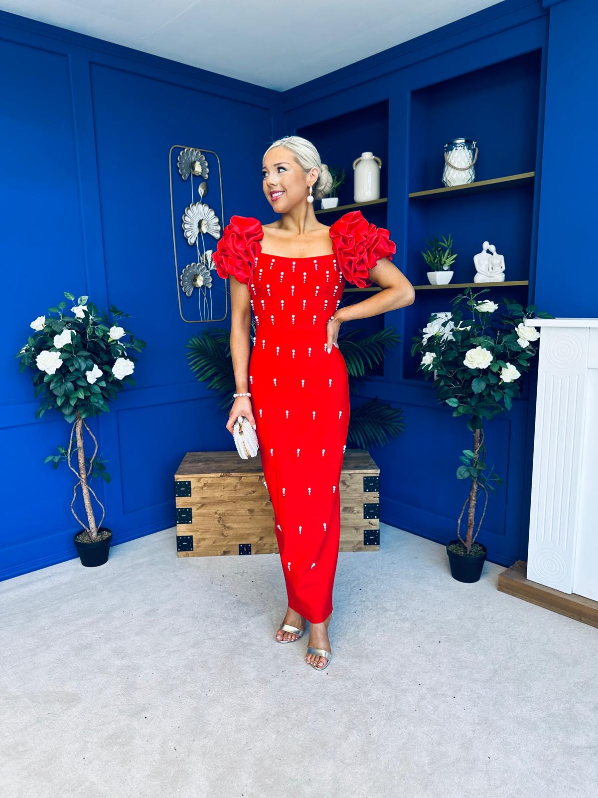 Eleanor Pearl Occasion Dress Red