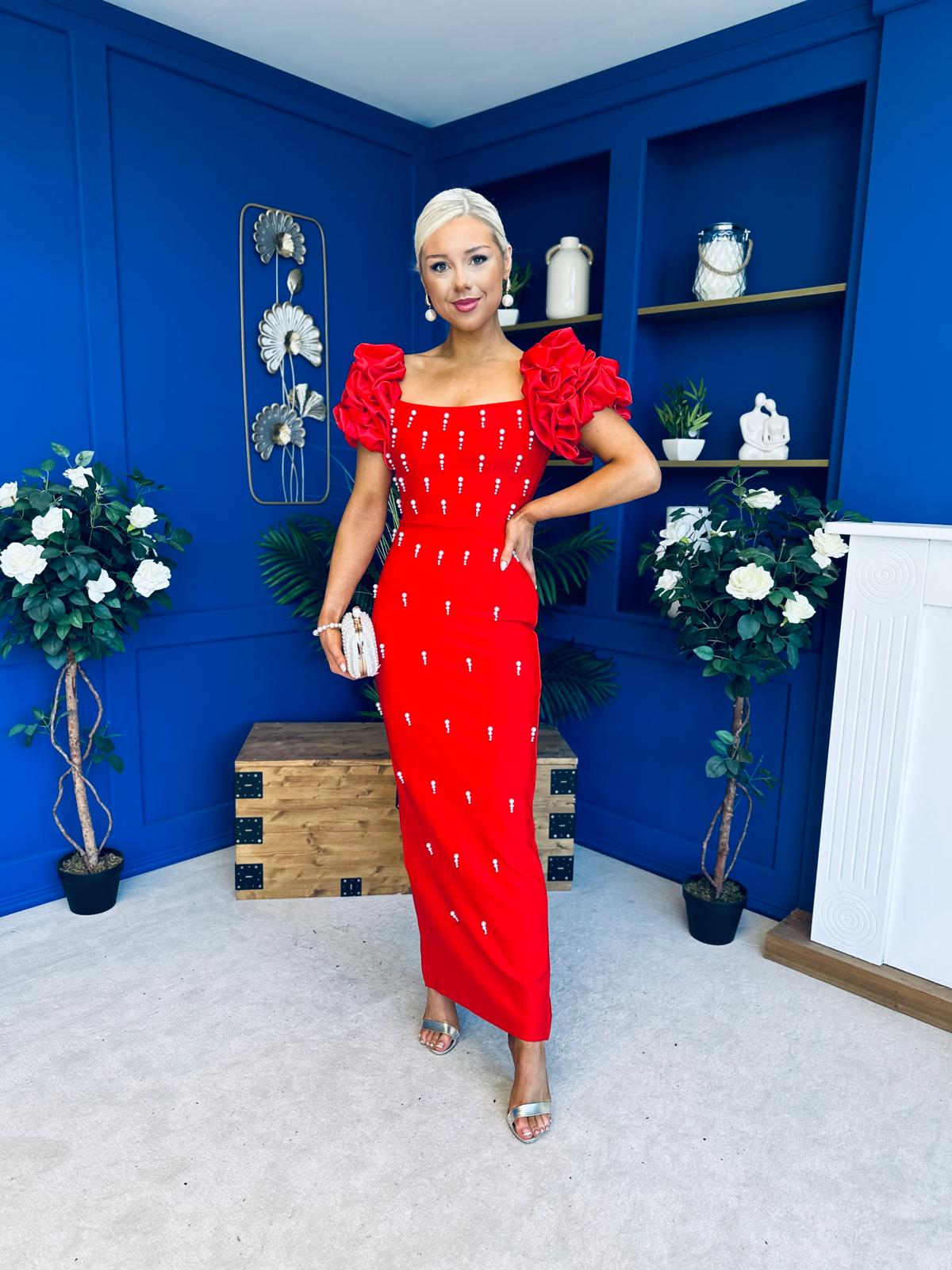 Eleanor Pearl Occasion Dress Red