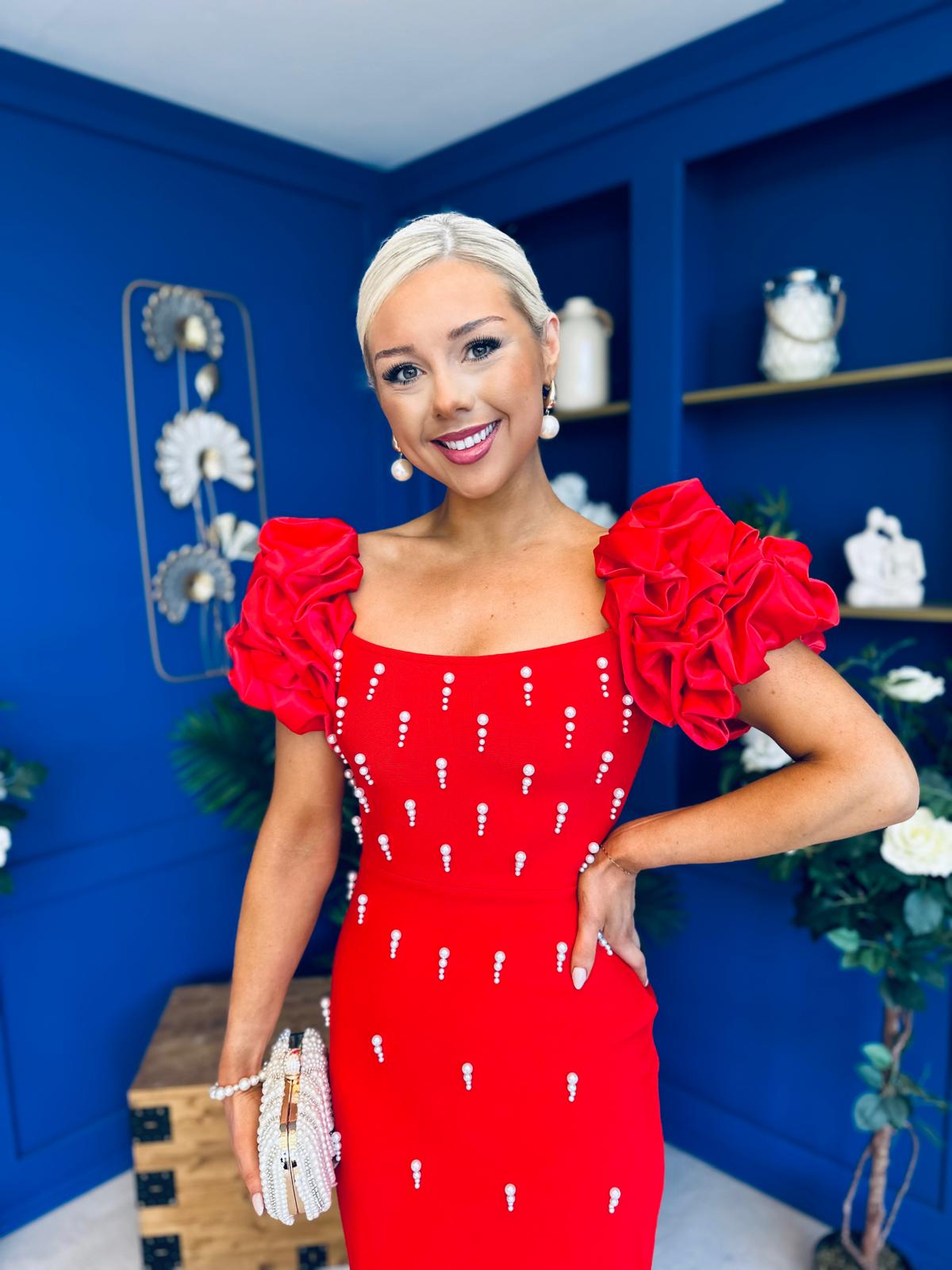 Eleanor Pearl Occasion Dress Red