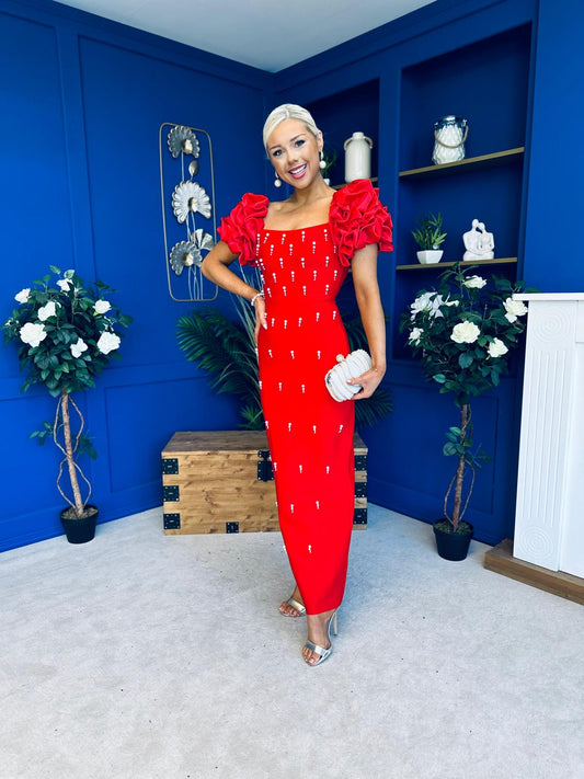 Eleanor Pearl Occasion Dress Red