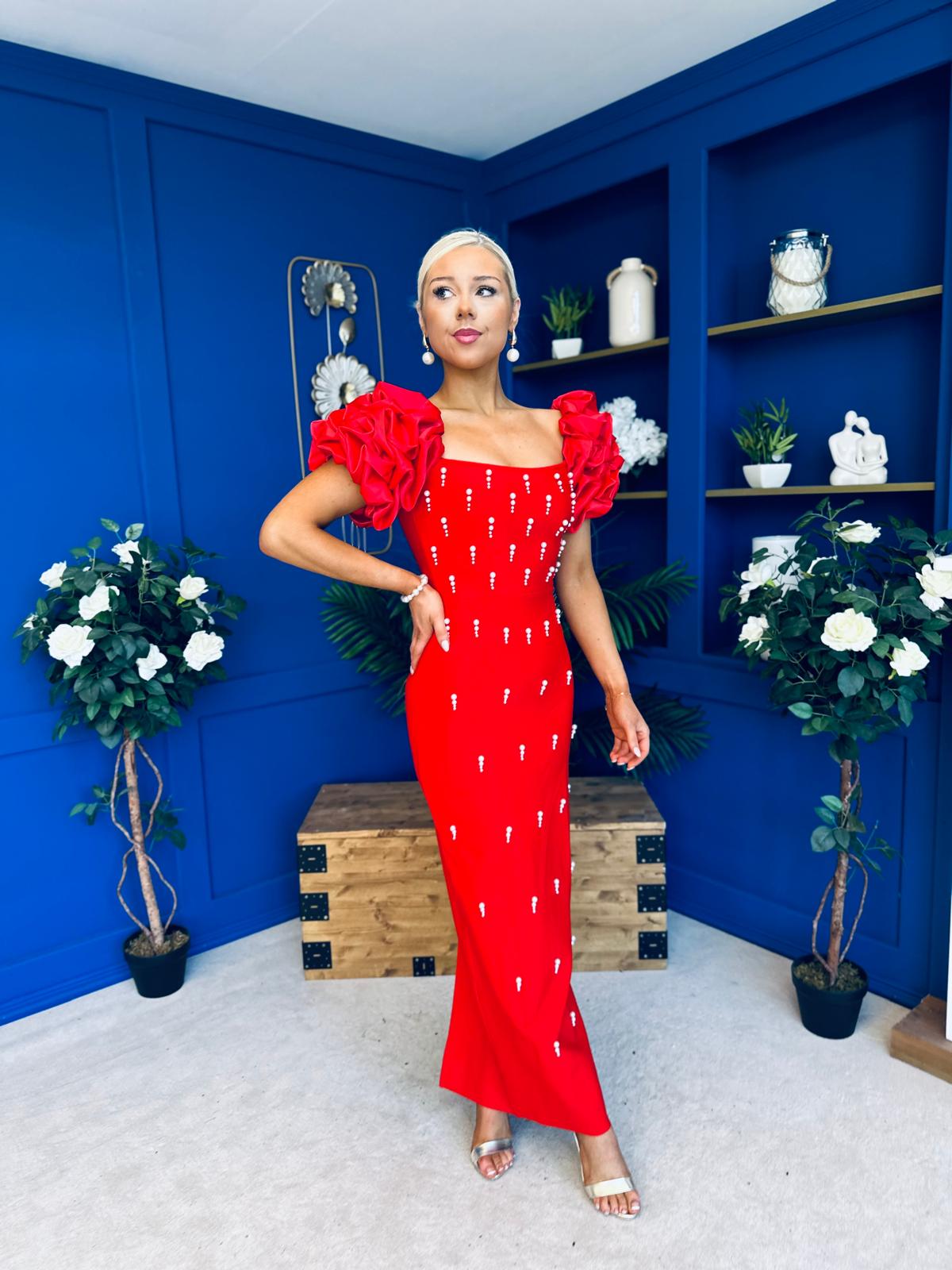 Eleanor Pearl Occasion Dress Red