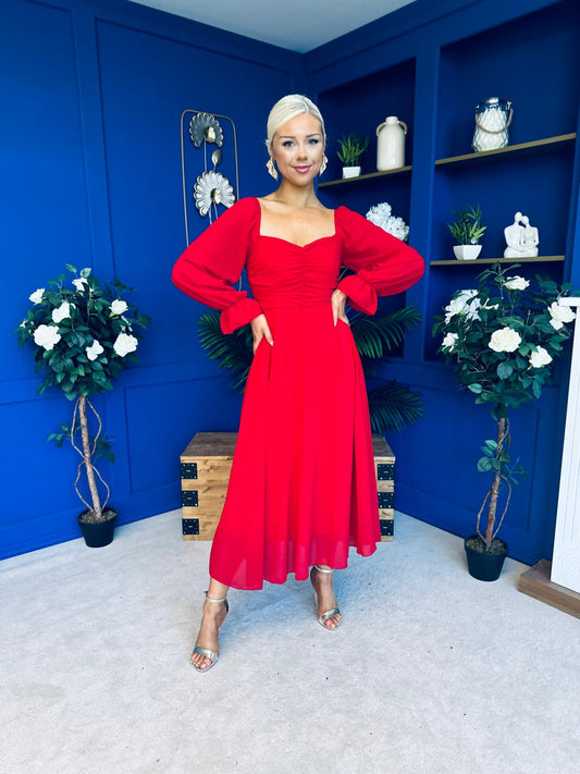 Eire Long Sleeve Midi Dress Strawberry