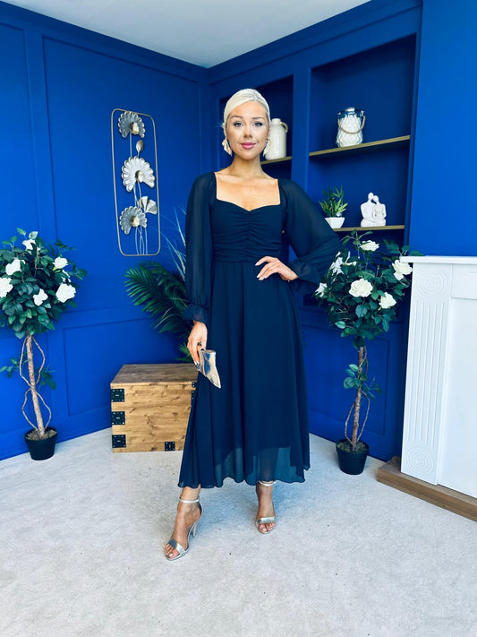 Eire Long Sleeve Midi Dress Navy