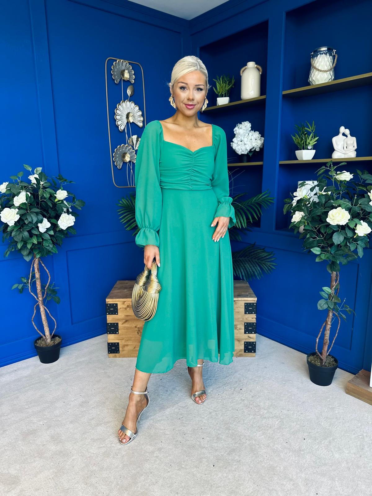 Eire Long Sleeve Midi Dress Emerald
