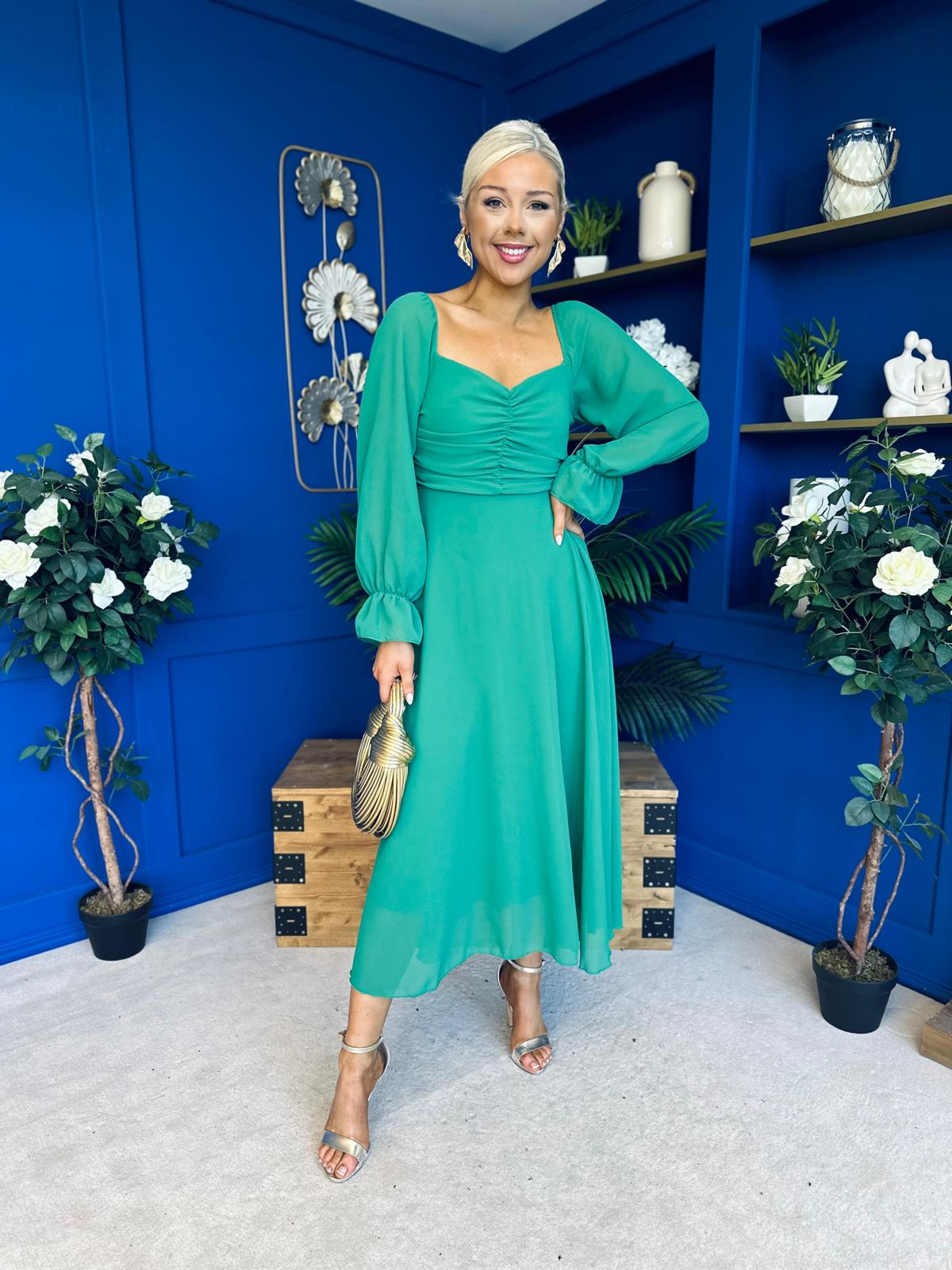Eire Long Sleeve Midi Dress Emerald