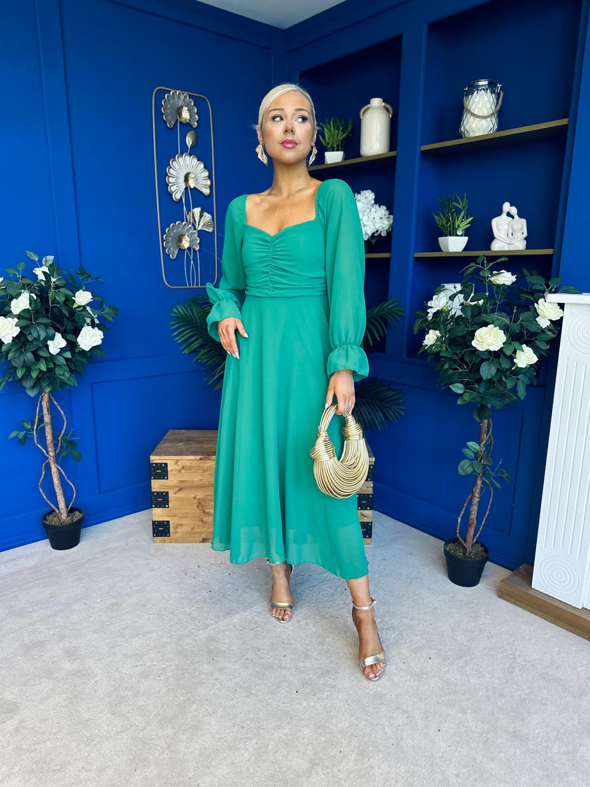 Eire Long Sleeve Midi Dress Emerald