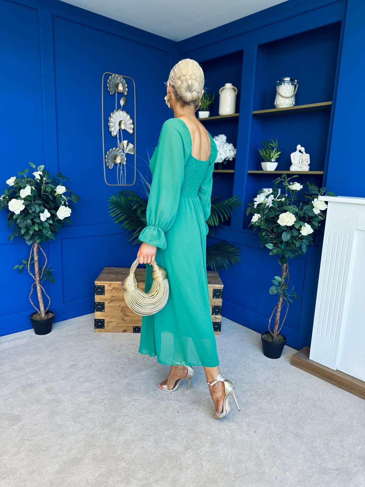 Eire Long Sleeve Midi Dress Emerald