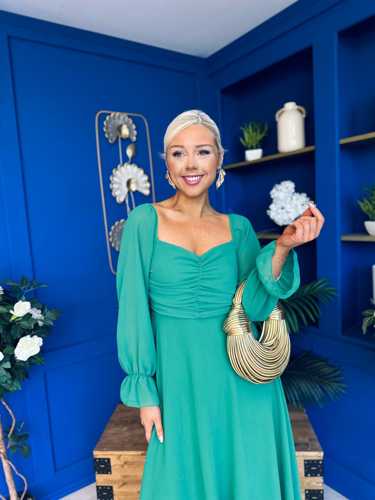 Eire Long Sleeve Midi Dress Emerald