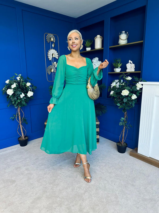 Eire Long Sleeve Midi Dress Emerald