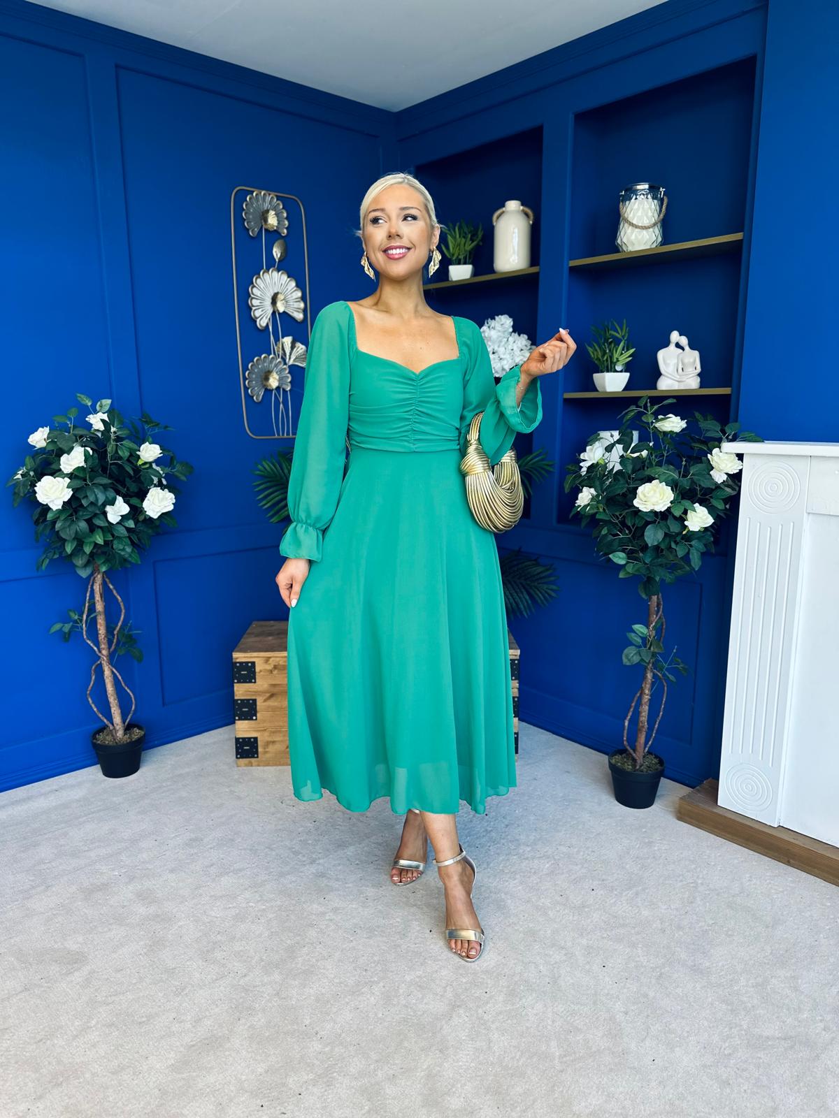 Eire Long Sleeve Midi Dress Emerald