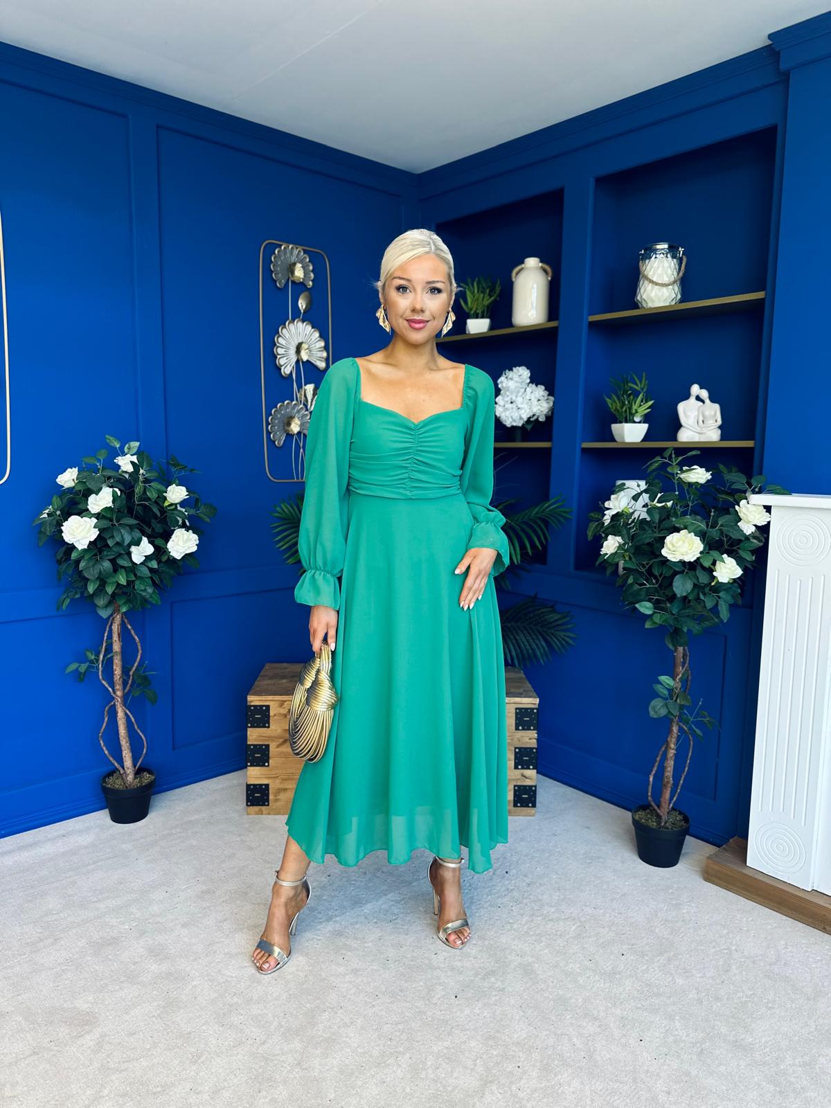Eire Long Sleeve Midi Dress Emerald