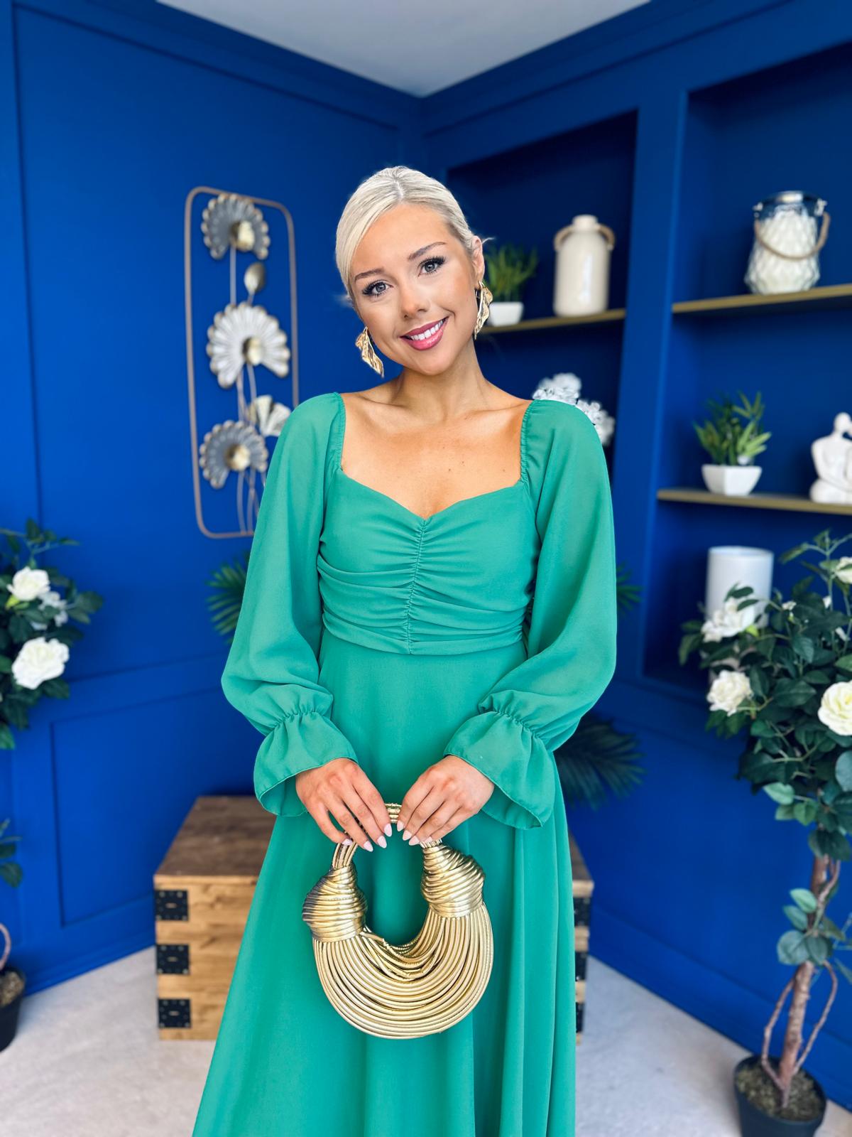 Eire Long Sleeve Midi Dress Emerald
