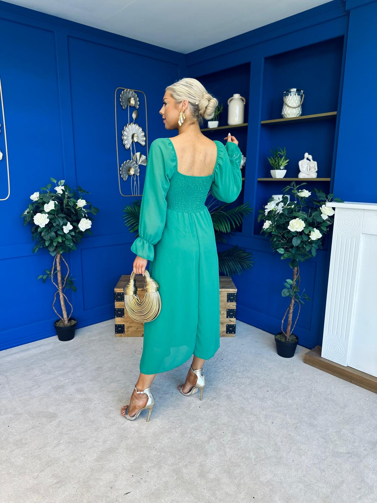 Eire Long Sleeve Midi Dress Emerald