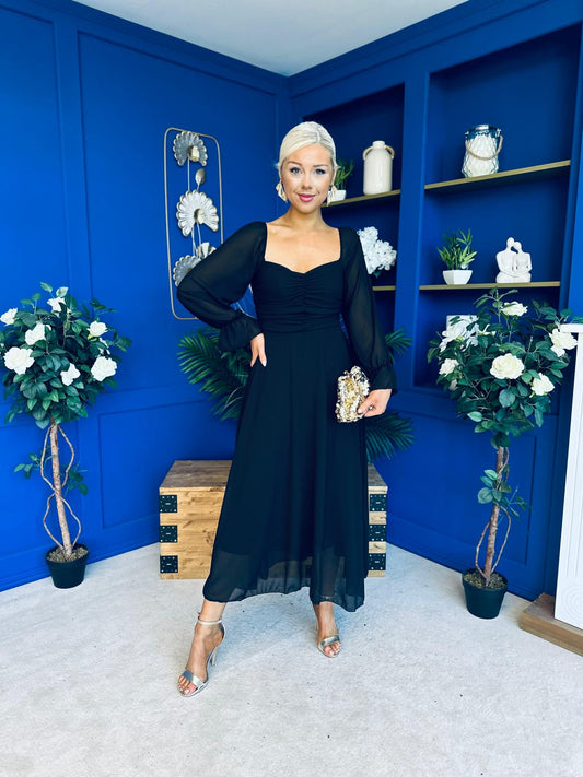 Eire Long Sleeve Midi Dress Black