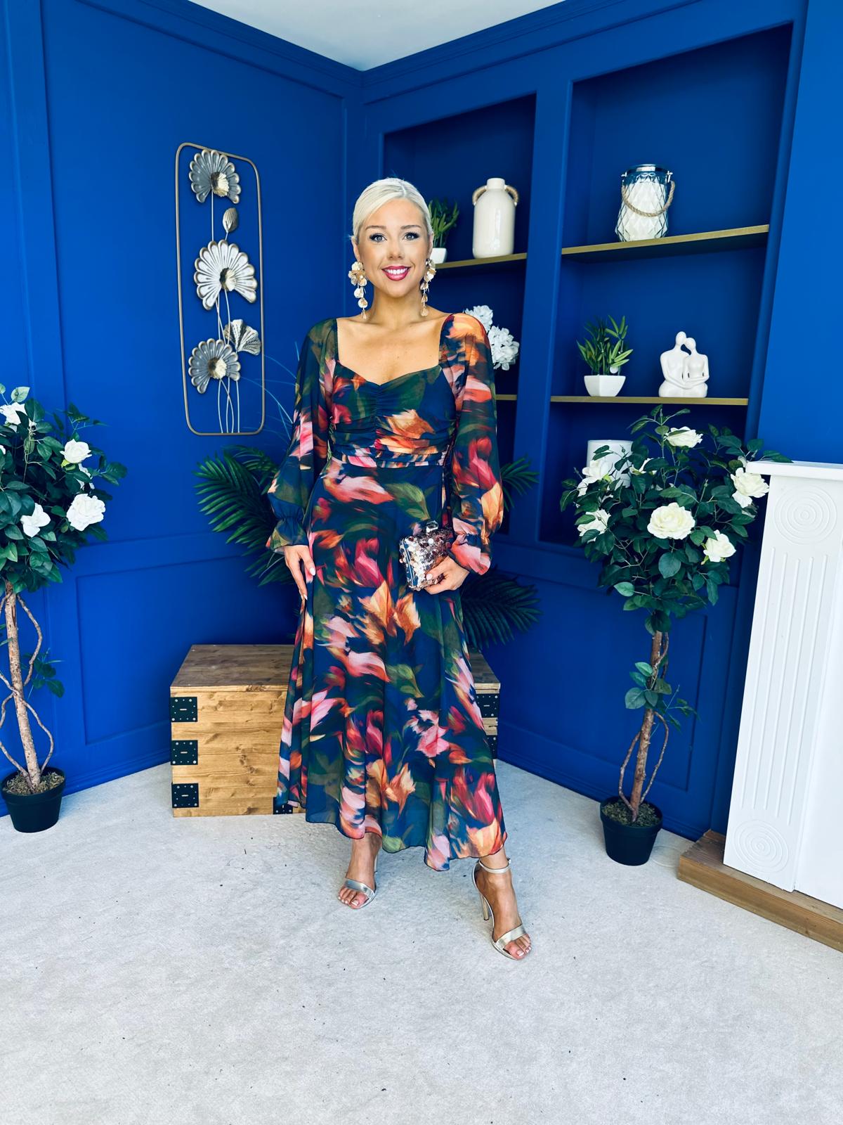 Chloe Long Sleeve Midi Dress Navy